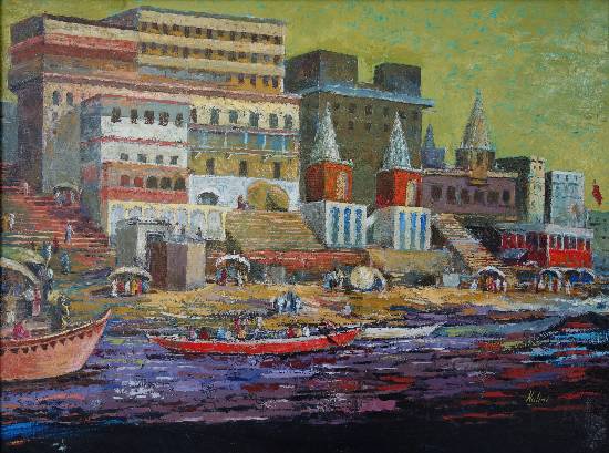 Paintings by Nalini Bhagwat - Banaras Ghat - IX