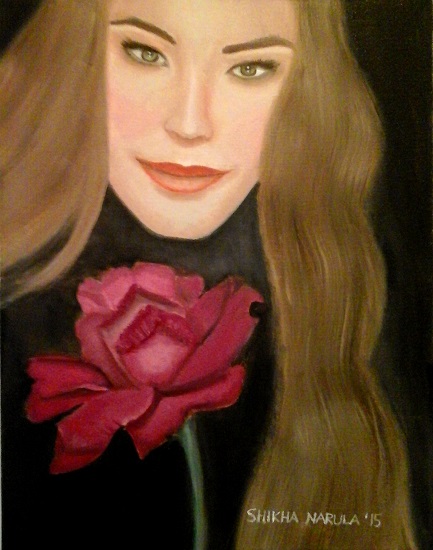 Painting by Shikha Narula - Beauty and the Rose!