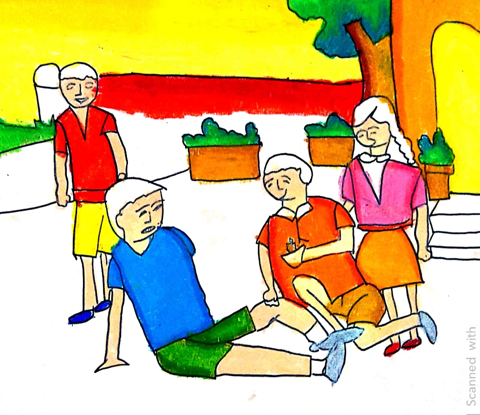 Painting by Antara Shivram Desai - Caring of Injured boy