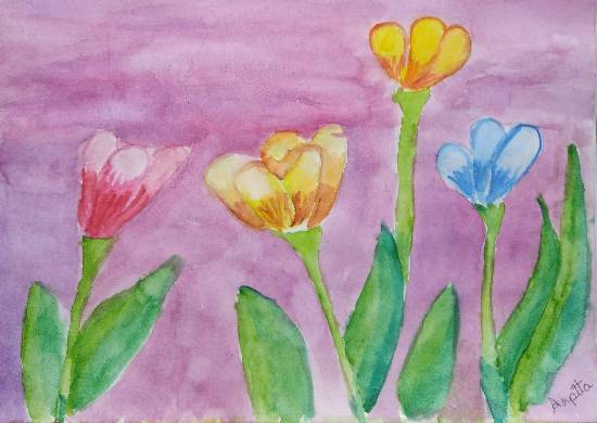 Paintings by Arpita Bhat - Colourful Poppies