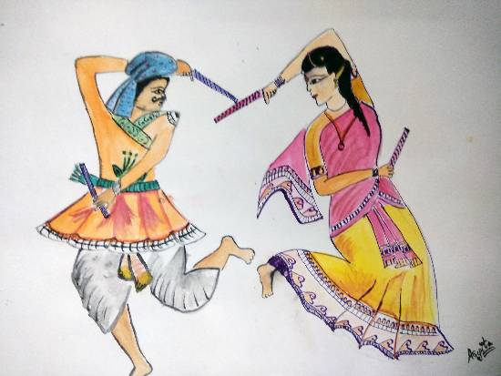 Painting by Arpita Bhat - Colours of India - Dandiya