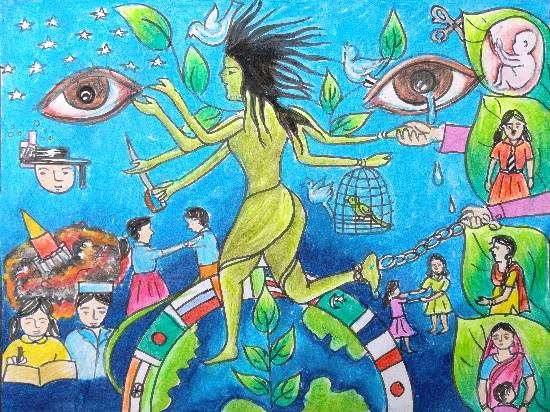 Painting by Jeeban Purohit - Beti Bachao, Beti Padhao