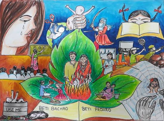 Painting by Jeeban Purohit - Beti Bachao Beti Padhao