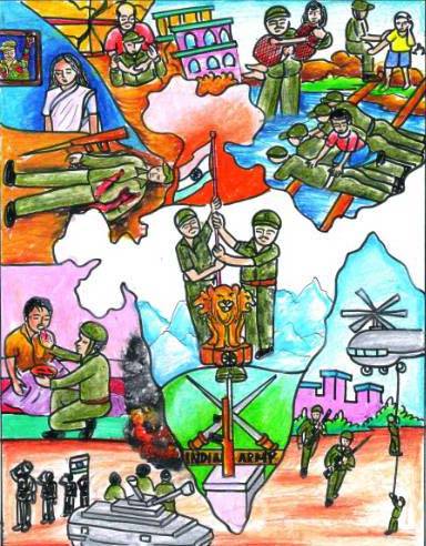 Painting by Jeeban Purohit - Indian army - 1