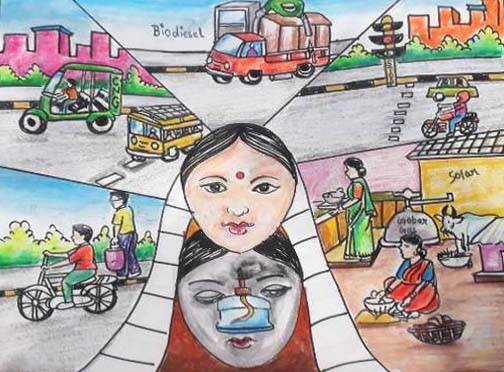 Painting by Jeeban Purohit - Save the Fuel