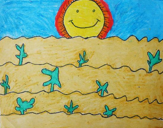 Painting by John P Anson - The sunrise in the desert