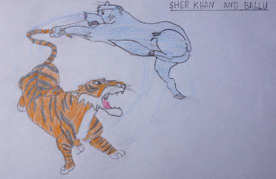 Painting by Karthik H Unnithan - Sherkhan and Ballu