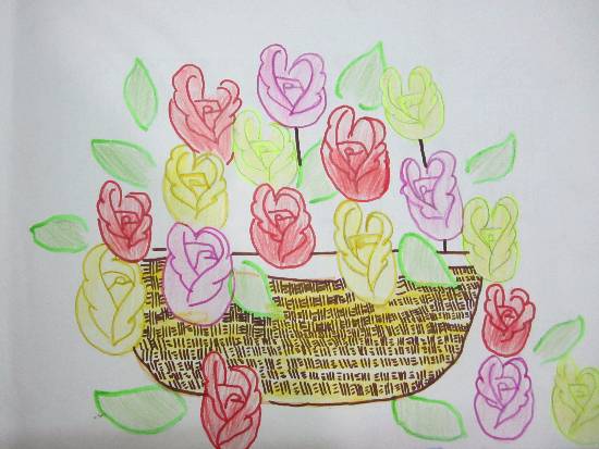 Paintings by Parinaz Hoshedar Davar - Basket of roses