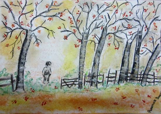 Painting by Parinaz Hoshedar Davar - Autumn - A Village Scene