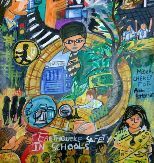Painting by Ravi Kumar - Earthquake safety