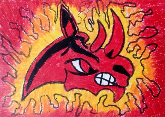 Painting by Thiyakshwa Sureshkumar - Charging Rhino