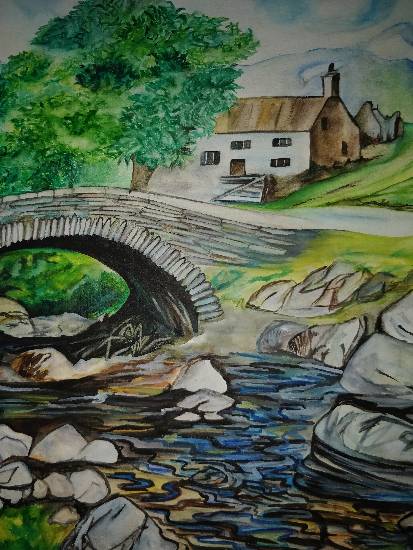 Painting by Nisha Sah Gangola - House by the river