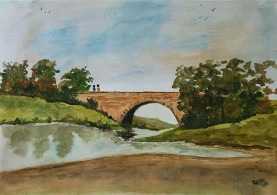 Painting by Narendra Gangakhedkar - By the Bridge