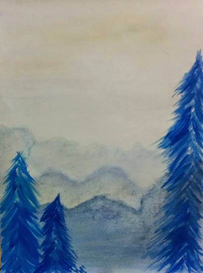 Painting by Narendra Gangakhedkar - Pine and the Mountains