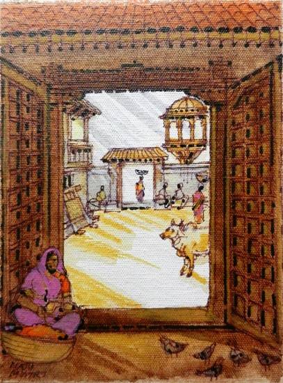 Painting by Natubhai Mistry - In the Chawk