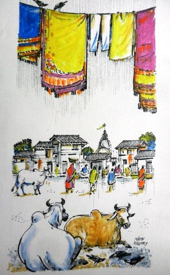 Painting by Natubhai Mistry - Village