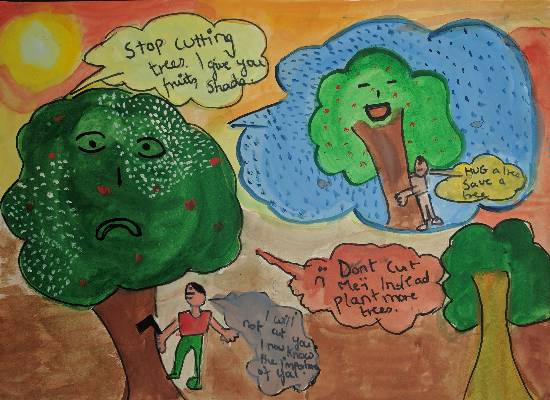Painting by Aabha Ashutosh Karle - Thoughts to save trees