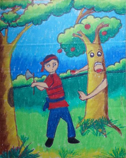 Painting by Anurag Bhattacharjee - Don't cut trees