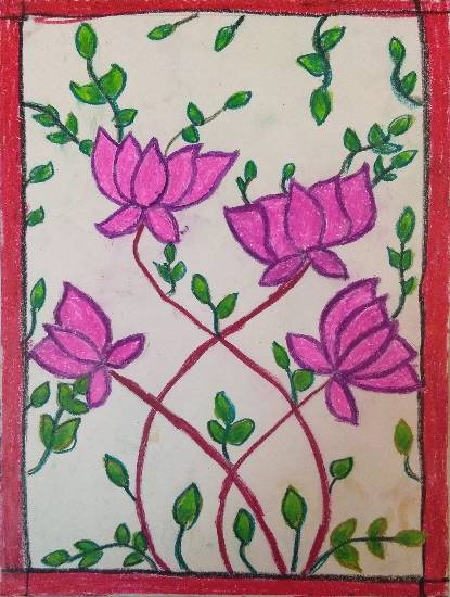 Painting by Anaya Bhola - Madhubani - Lotus