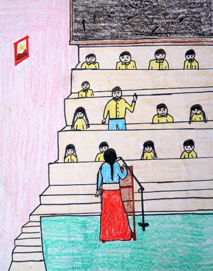 Painting by Harmandeep Kaur - Teacher Asking Question