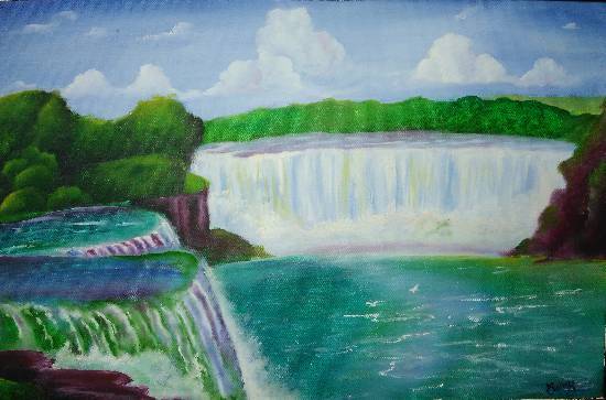 Painting by Manas Chawla - Waterfalls