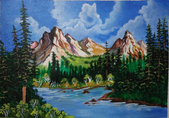 Painting by Manas Chawla - Three Mountains