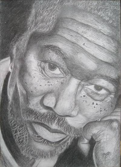 Painting by Manas Chawla - Portrait of Morgan Freeman