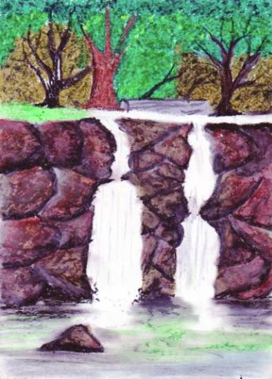 Painting by Ram Akathya Vekatesan - Waterfalls