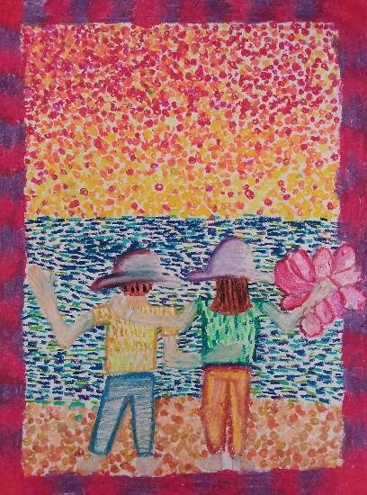 Painting by Deeva Sajith Abraham - A day at the beach