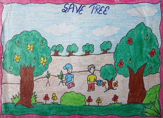 Paintings by Kiranpreet Kaur - Save Trees