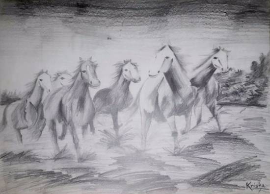Painting by Krisha Amish Shah - Horses