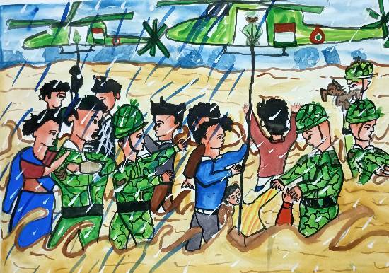 Painting by Drona Hirwe - Flood help