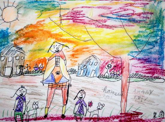 Painting by Hamsini Aswin - Harini, Hamsini and Amma