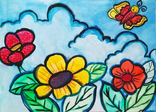 Paintings by Medini Mahesh Padoshi - Butterfly & Flowers