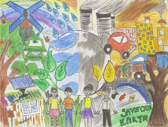 Painting by Nandini Sushant Jain - Save Our Earth