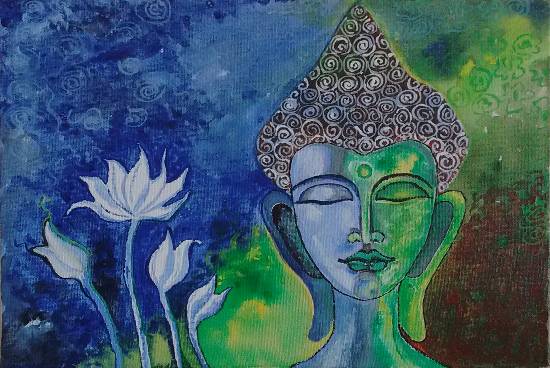 Paintings by Rakhi Chatterjee - Serenity - Buddha in Lotus