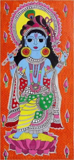Painting by Ratnamala Indulkar - Madhubani Krishna