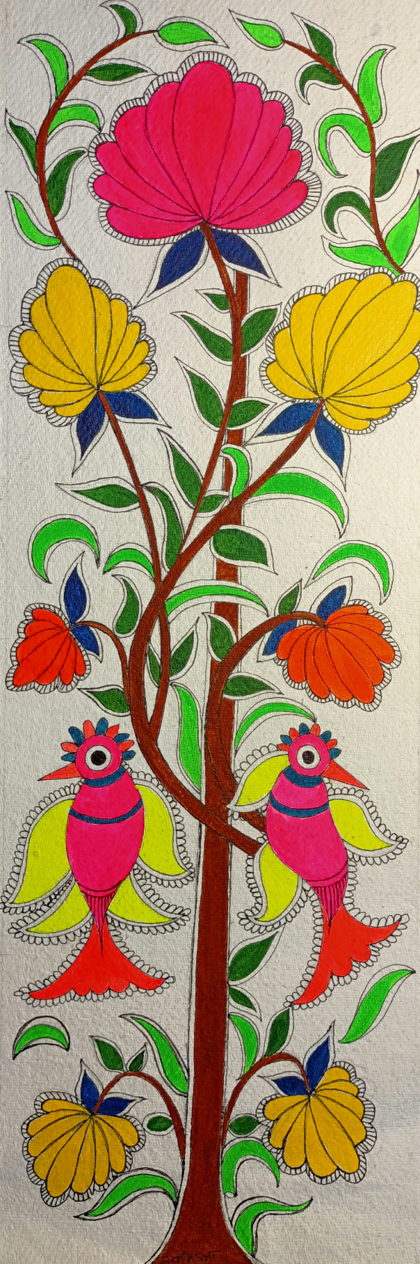 Paintings by Ratnamala Indulkar - Madhubani Flowers