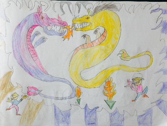 Painting by Siddharth Basuray - Fire Dragons with China men