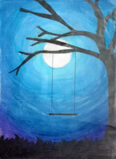 Painting by Tanmay Sameer Karve - The Moonlight Swing