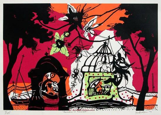 Paintings by Manu Parekh - Banaras in Crimson