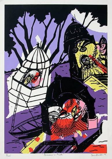 Paintings by Manu Parekh - Banaras in Purple