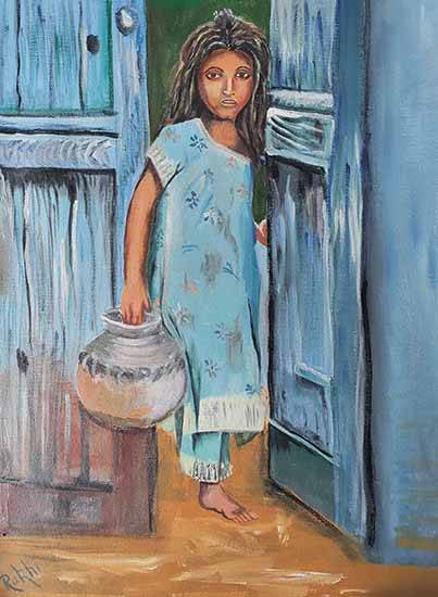 Painting by Rakhi Sarvahi - Save child and Save water