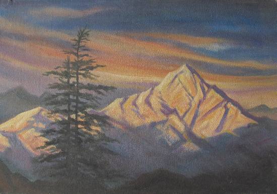 Painting by H C Rai - Magnificent Himalayas