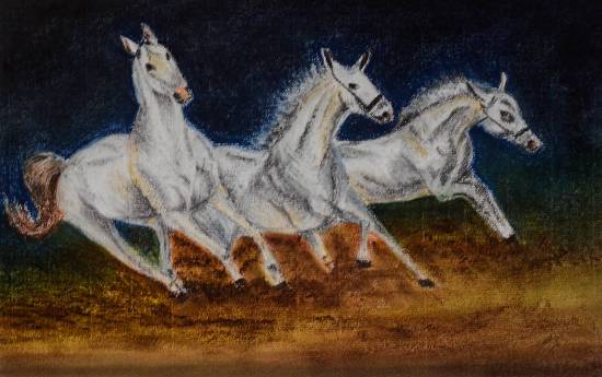 Paintings by Swasti Verma - Running White Horses